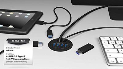 ICY BOX IB-HUB1403 USB 3.0 (3.1 Gen 1) Type-A 5000Mbit/s Zwart hub & concentrator - thumbnail