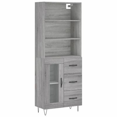 Hoge kast 69,5x34x180 cm bewerkt hout grijs sonoma eikenkleurig