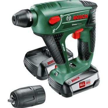 Bosch Home and Garden Uneo Maxx SDS-Quick-Accu-boorhamer 18 V 2.5 Ah Li-ion Incl. 2 accus, Incl. koffer