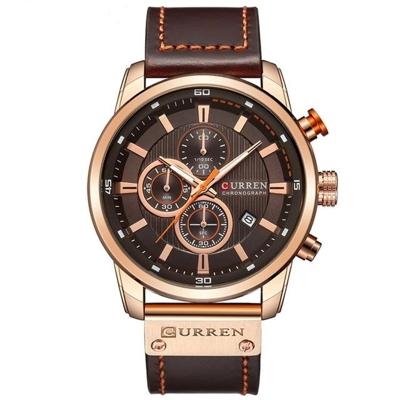 CURREN M8291 Chronograph horloges casual lederen horloge voor mannen (Rose geval koffie gezicht)