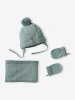 Set voor babyjongen met mutsje + snood + wanten BASICS blauwgroen - thumbnail