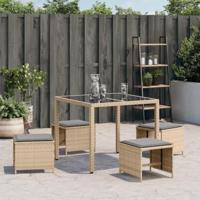 Tuinkrukken 4 st kussens 40x40x35 cm poly rattan gemengd beige - thumbnail
