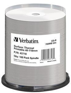 Verbatim CD-R 700MB - 52x brandsnelheid, Thermisch bedrukbaar, DateLifePlus, 100 Pack Spindle