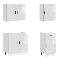 7-delige Keukenkastenset Porto bewerkt hout glanzend wit - thumbnail