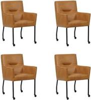 Set van 4 Cognac leren moderne eetkamerstoelen Lucky - Granada leer Sahara (cognac leer) - thumbnail