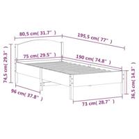 Bedframe met hoofdbord massief grenenhout wit 75x190 cm - thumbnail