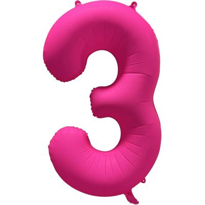 Folieballon Cijfer 3 Neon Roze (86cm)