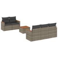 6-delige Loungeset met kussens poly rattan grijs - thumbnail