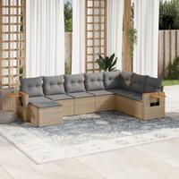 8-delige Loungeset met kussens poly rattan beige - thumbnail