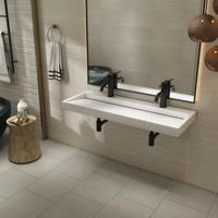 Wastafel BWS Hoya 120x45.5 cm Met 2 Kraangaten Mat Wit - thumbnail