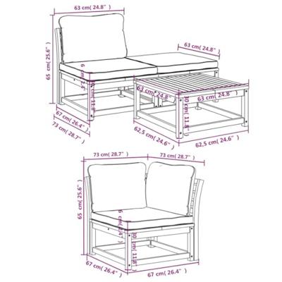 5-delige Loungeset met kussens massief acaciahout