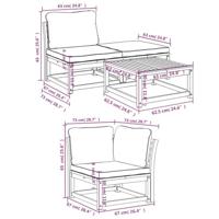 5-delige Loungeset met kussens massief acaciahout - thumbnail