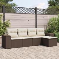 5-delige Loungeset met kussens poly rattan bruin - thumbnail