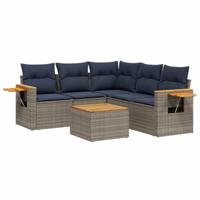 6-delige Loungeset met kussens poly rattan grijs - thumbnail