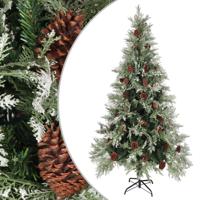 VidaXL Kerstboom met dennenappels 225 cm pvc en pe groen en wit - thumbnail