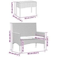 Tuinbank 2-zits met kussens en tafel poly rattan zwart - thumbnail