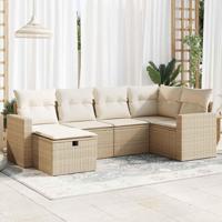 6-delige Loungeset met kussens poly rattan beige - thumbnail