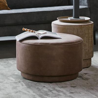 vtwonen Ronde Poef 'Coffee' Eco-leer 60cm, kleur Warm Bruin