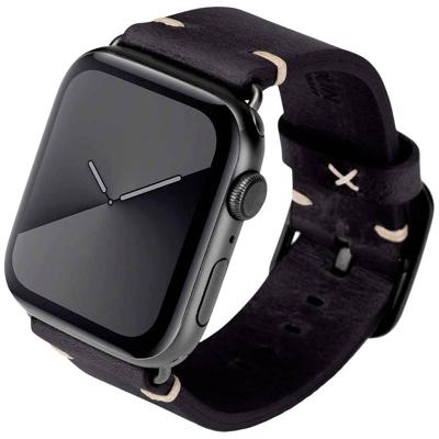 JT Berlin Alex Vintage armband voor Apple Watch 42 mm / 44 mm leren armband [Watch SE, Series 6 / 5 / 4 / 3 / 2 / 1, zacht lederen reserveband, roestvrijstalen sluiting] zwart/zwart (maat M/L)