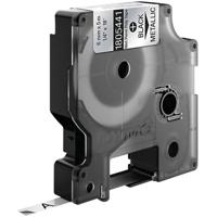 Dymo RHINO permanente polyester tape 6 mm, zwart op metaal - thumbnail