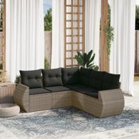 5-delige Loungeset met kussens poly rattan grijs - thumbnail