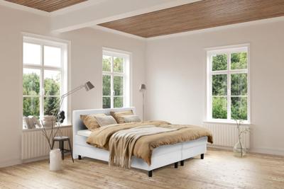 Beddenleeuw Boxspring Bed Isabella - 180x220 - Incl. Pocketmatras + Hoofdbord - Skai Wit