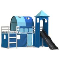 Stapelbed met glijbaan en gordijnen blauw 90x190 cm - thumbnail
