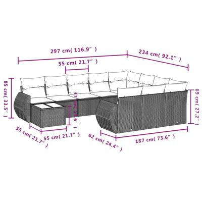 11-delige Loungeset met kussens poly rattan bruin