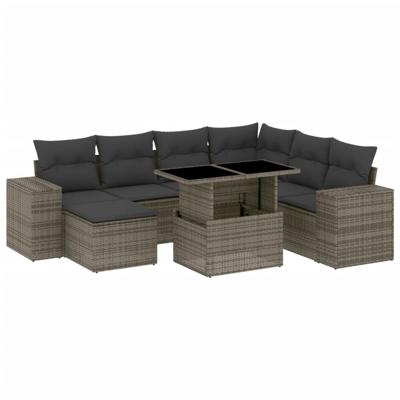 8-delige Loungeset met kussens poly rattan grijs