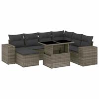 8-delige Loungeset met kussens poly rattan grijs - thumbnail