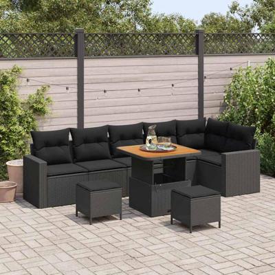 Tuinbankenset 9 pcs Zwart poly rattan