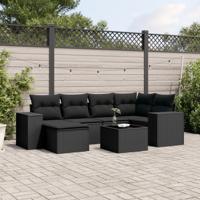 6-delige Loungeset met kussens poly rattan zwart - thumbnail