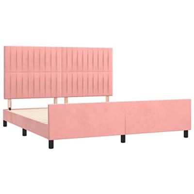Bedframe met hoofdeinde fluweel roze 160x200 cm
