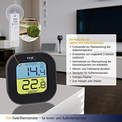 TFA Dostmann FUN Draadloze thermometer Zwart - thumbnail