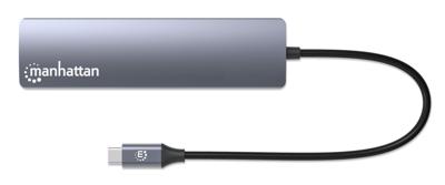 Manhattan 6-in-1 USB C Docking Station Hub - met 100W Power Delivery, 4k HDMI, 3 USB-A 3.0, 1 Gigabit RJ45-poort - Multiport Adapter voor MacBook Air/Pro en andere Type C-apparaten - 3 jaar Mfg