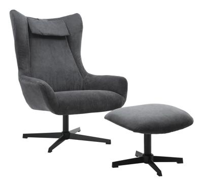 Artistiq Draaifauteuil 'Mendy' Met hocker, Rib, kleur Grijs