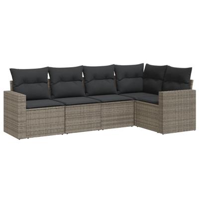5-delige Loungeset met kussens poly rattan grijs