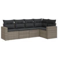 5-delige Loungeset met kussens poly rattan grijs - thumbnail
