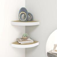 Hoekwandschappen 2 st 25x25x3,8 cm MDF eikenkleurig en wit - thumbnail