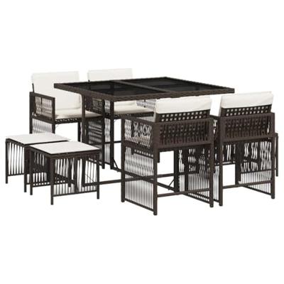 9-delige Tuinset met kussens poly rattan bruin