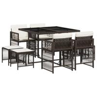 9-delige Tuinset met kussens poly rattan bruin - thumbnail