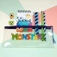 Monstarz Monster 7-delig Bureausetje in Doorzichtig Pennen Etui - thumbnail