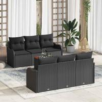 Tuinbankenset met kussen 7 pcs Zwart poly rattan - thumbnail