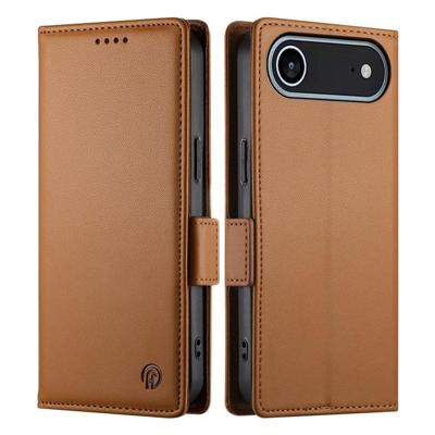 Lunso iPhone 17 Air hoesje - PU leren Bookcase met ruimte voor pasjes - Bruin
