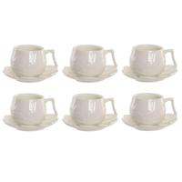 Set van 6 kopjes met schotel Home ESPRIT Wit Porselein 120 ml - thumbnail