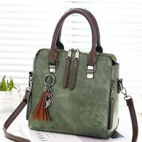 Vintage PU lederen dames handtassen vrouwen Messenger tassen Totes kwastje ontwerper Cross Body schoudertas Boston hand tassen (Army Green) - thumbnail