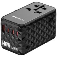 Verbatim UTA-10 GaN III Reislader 140 W 1x USB-A, 3x USB-C USB PD, USB PD 3.1, QC 3.0, QC 4+, PPS, Fast Charge, SuperCharge, Adaptive Fast Charge Zwart, Grijs - thumbnail