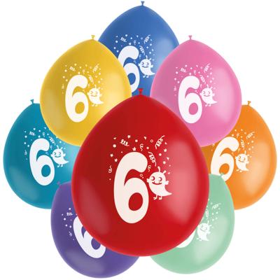 Folat ballonnen party pop monsters cijfer 6 kleurmix 23 cm 8 stuks | 24 stuks