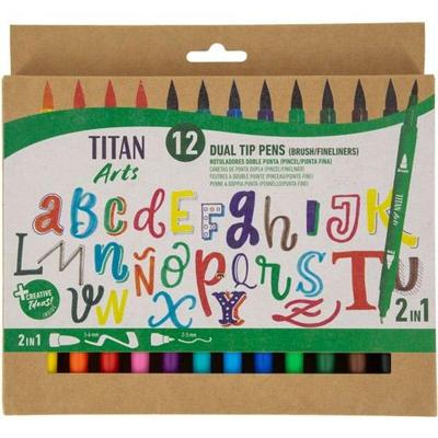Set Viltstiften Titan Arts Multicolour Dubbelzijdig 12 Onderdelen