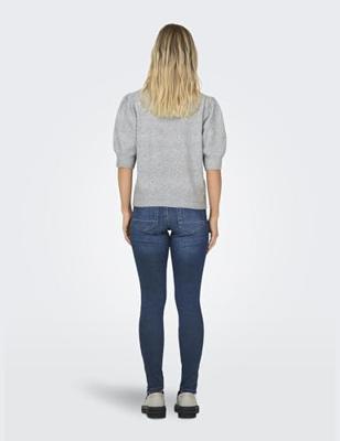 Only Onlrica Life 2/4 Pullover Knt Noos Trui Korte Mouw Light Grey Melange